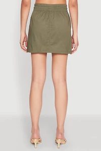 Womens Toggle Drawstring Mini Cargo Skirt, Green, Size M