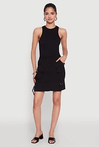 Womens Nylon Tabbed Cargo Mini Skirt, S