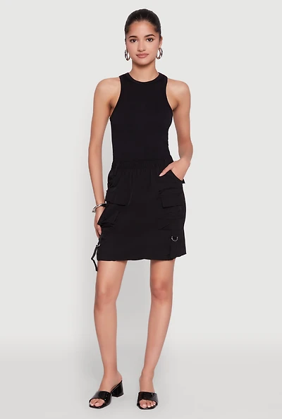 Womens Nylon Tabbed Cargo Mini Skirt,