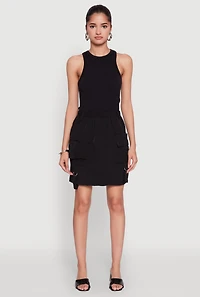 Womens Nylon Tabbed Cargo Mini Skirt,