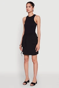 Womens Nylon Tabbed Cargo Mini Skirt, S