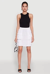 Womens Nylon Tabbed Cargo Mini Skirt, White, Size M