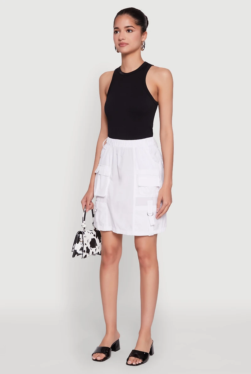 Nylon Tabbed Cargo Mini Skirt