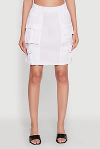 Womens Nylon Tabbed Cargo Mini Skirt, White,