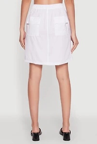 Womens Nylon Tabbed Cargo Mini Skirt, White, Size L