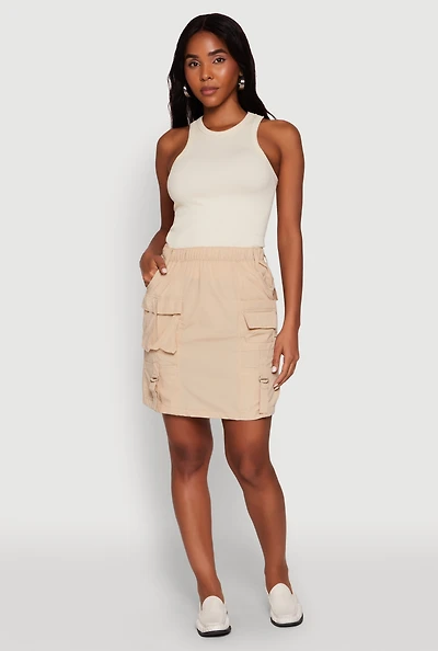Womens Nylon Tabbed Cargo Mini Skirt,