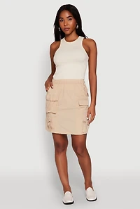 Womens Nylon Tabbed Cargo Mini Skirt,