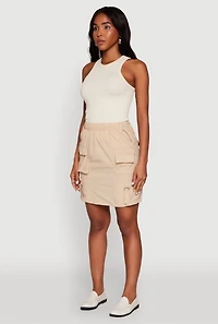Womens Nylon Tabbed Cargo Mini Skirt,