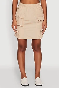 Womens Nylon Tabbed Cargo Mini Skirt,