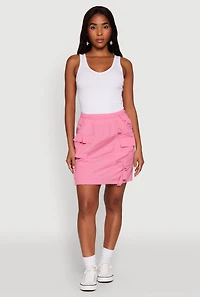 Womens Nylon Tabbed Cargo Mini Skirt, Pink, Size M