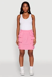 Womens Nylon Tabbed Cargo Mini Skirt, Pink, Size M