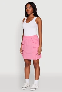 Womens Nylon Tabbed Cargo Mini Skirt, Pink, Size M