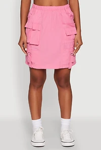 Womens Nylon Tabbed Cargo Mini Skirt, Pink, Size M