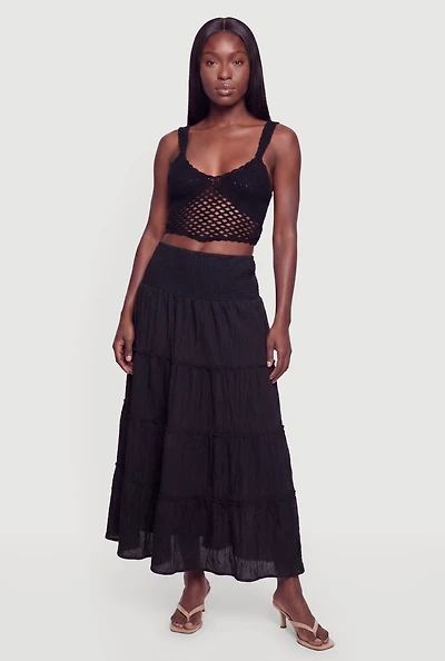 Smocked Waist Tiered Maxi Skirt