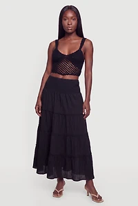 Smocked Waist Tiered Maxi Skirt