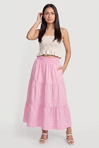 Poplin Ruffle Tiered Maxi Skirt