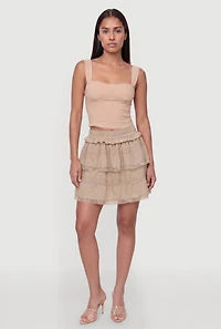 Lace Detail Tiered Mini Skirt