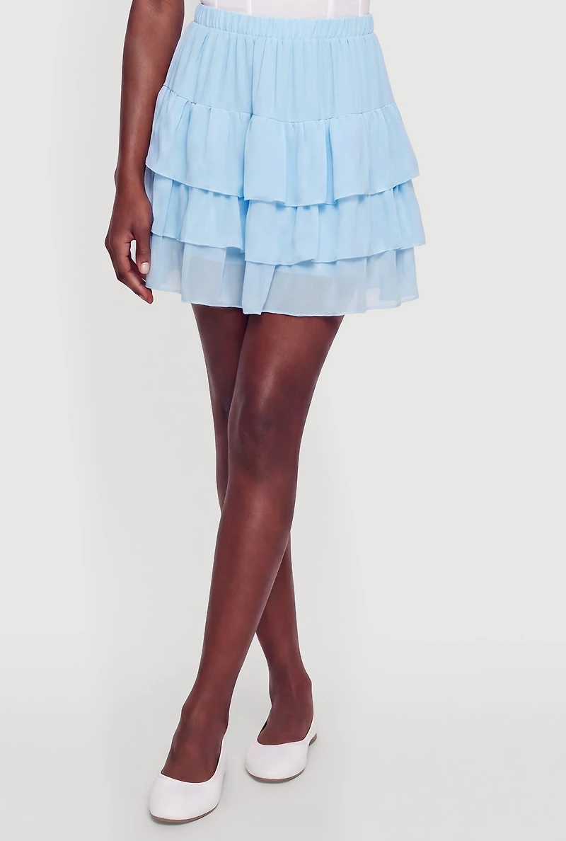 Trendy Mid Rise Tiered Skirt with Shorts Lining