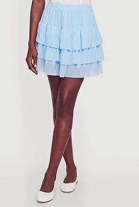 Trendy Mid Rise Tiered Skirt with Shorts Lining