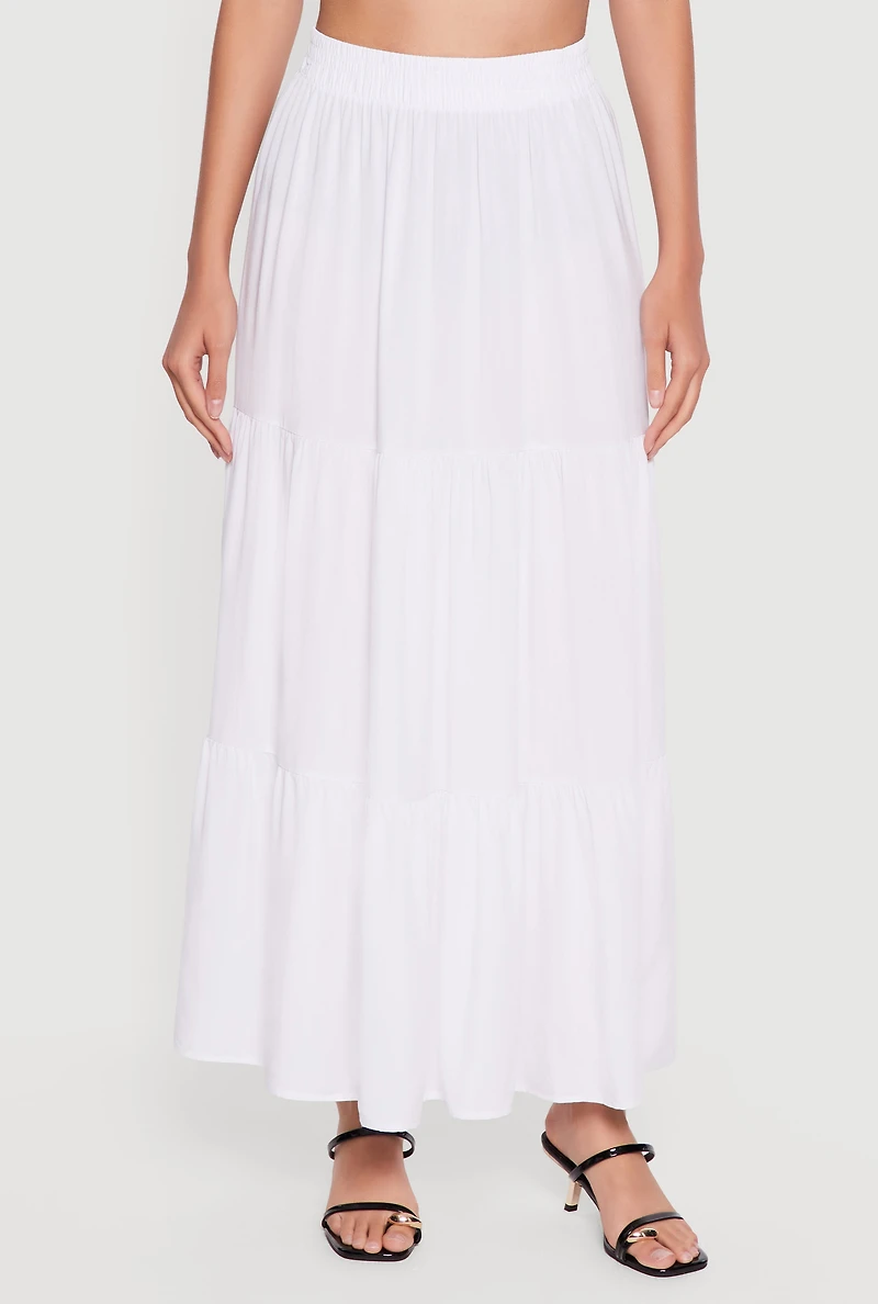Smocked Waist Ruffle Tiered Skirt