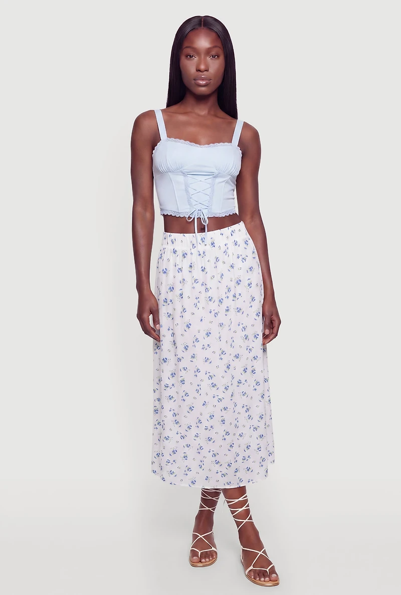 Ditsy Floral Print Midi Skirt