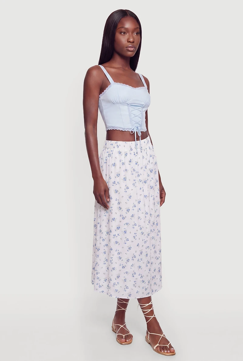 Ditsy Floral Print Midi Skirt
