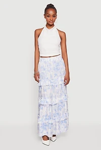 Floral Smocked Waist Ruffle Tiered Maxi Skirt
