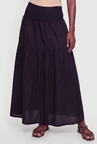 Smocked Drop Waist Ruffle Tiered Maxi Skirt