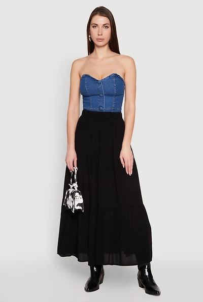 Womens High Waist Tiered Maxi Skirt, Black, Size S