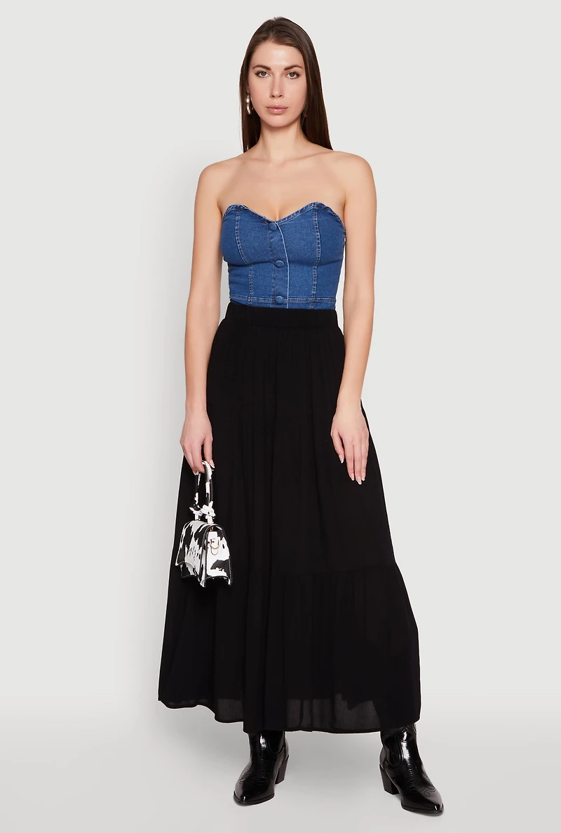 Womens High Waist Tiered Maxi Skirt, S