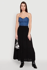 Womens High Waist Tiered Maxi Skirt, S