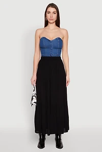 Womens High Waist Tiered Maxi Skirt, Black, Size L