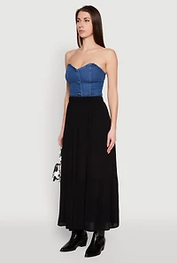 Womens High Waist Tiered Maxi Skirt, Black, Size L
