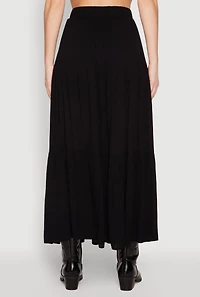 Womens High Waist Tiered Maxi Skirt, Black, Size L