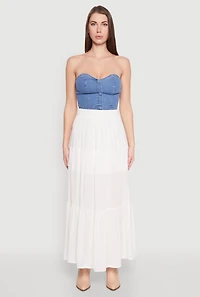 Womens High Waist Tiered Maxi Skirt, White, Size S