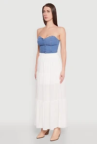 Womens High Waist Tiered Maxi Skirt, White, Size S