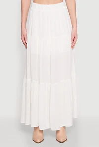 Womens High Waist Tiered Maxi Skirt, White, Size M