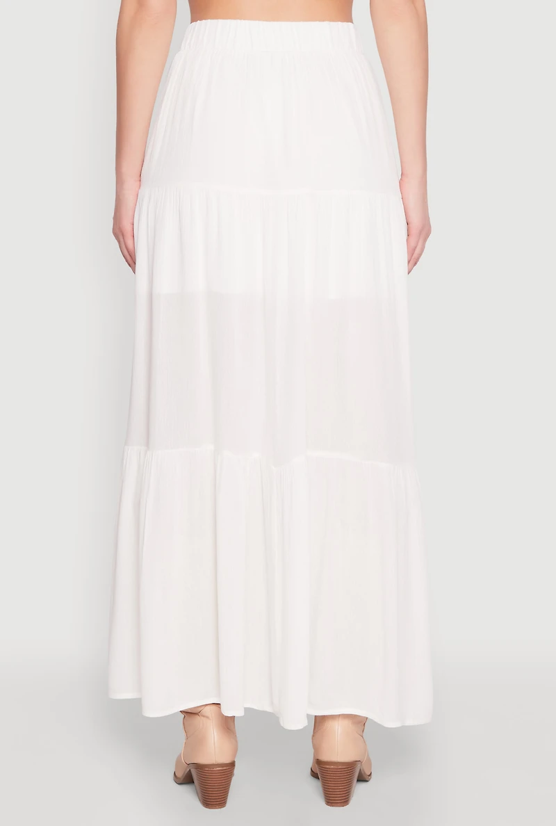Womens High Waist Tiered Maxi Skirt, White, Size S