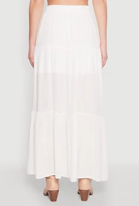 Womens High Waist Tiered Maxi Skirt, White, Size S