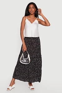 Ditsy Floral High Waisted Tiered Maxi Skirt