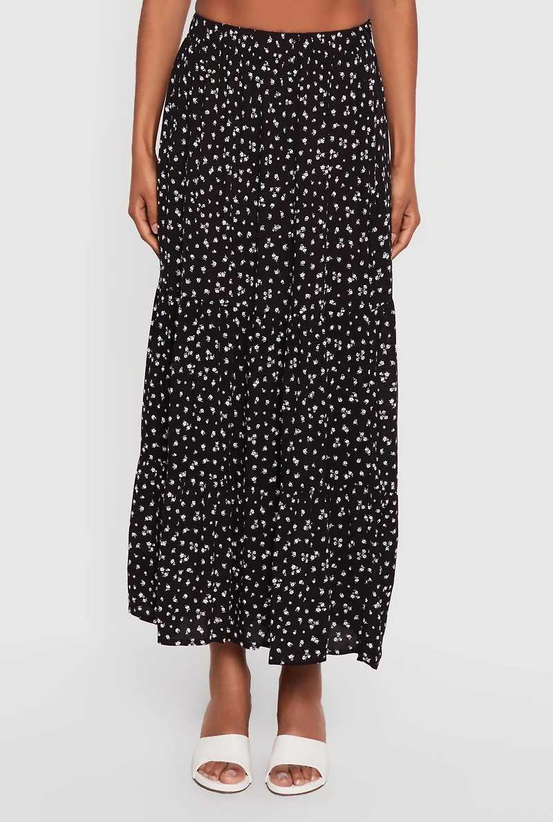 Ditsy Floral High Waisted Tiered Maxi Skirt