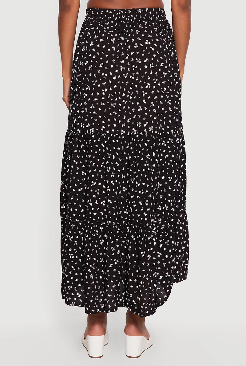 Ditsy Floral High Waisted Tiered Maxi Skirt