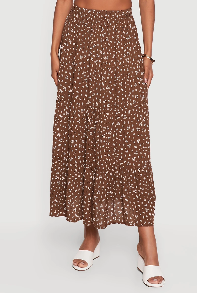 Ditsy Floral High Waisted Tiered Maxi Skirt