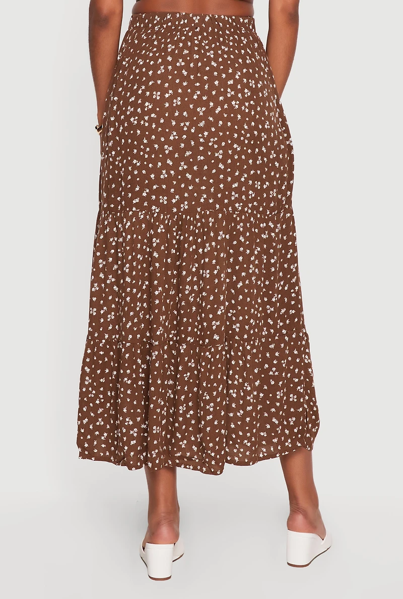 Ditsy Floral High Waisted Tiered Maxi Skirt