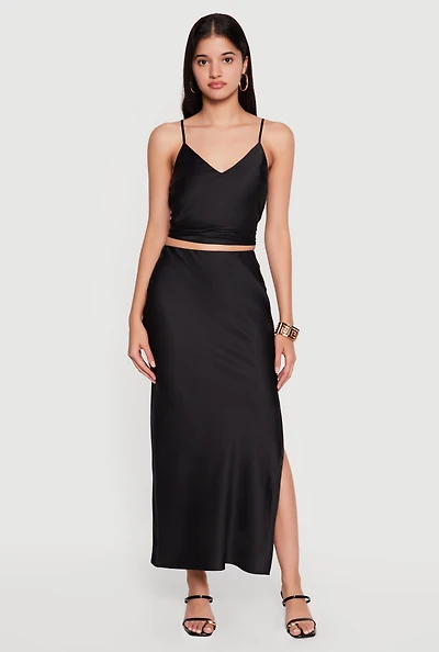 Side Slit Satin Slip Skirt