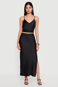 Side Slit Satin Slip Skirt