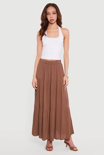 Gauze Knit Tiered Maxi Skirt