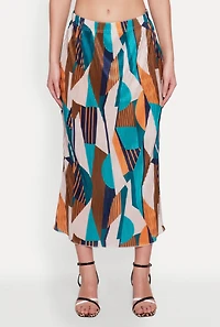 Womens Plisse Patterned Skirt, Multi, Size S