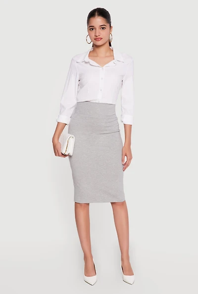 High Waisted Midi Pencil Skirt
