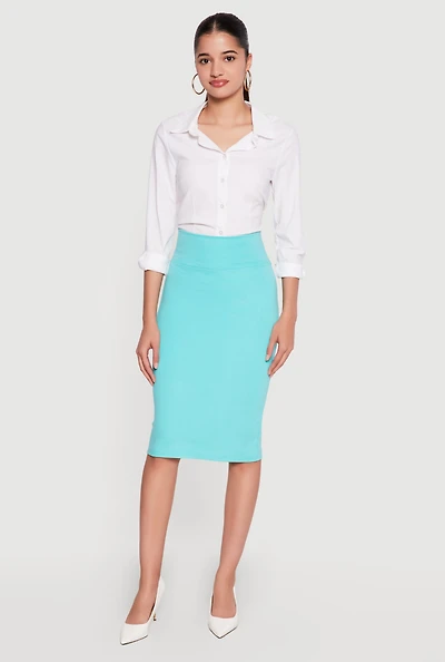 High Waisted Midi Pencil Skirt